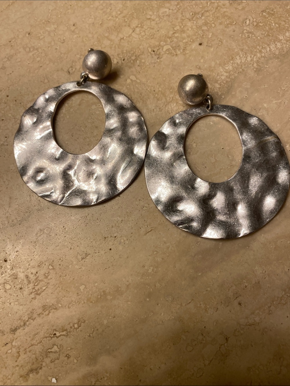 Silver Textured Hoop Drop Earrings